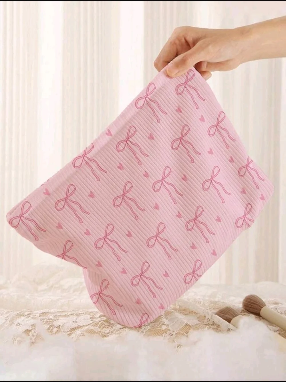 Pink Bow Pattern Cosmetic Pouch